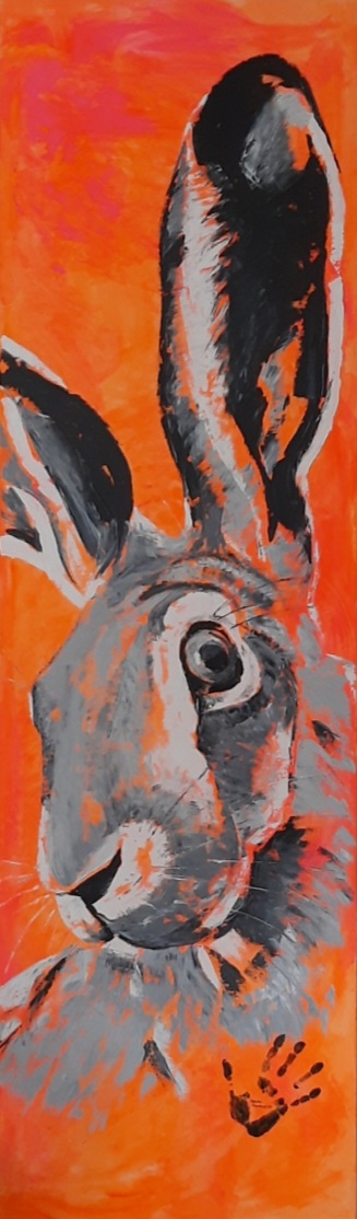 Verkauft l Der Hase 1 l 60x200 cm l Öl & Acryl auf Leinwand 