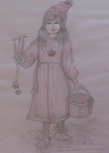 Das Mädchen mit den Bratäpfeln (nach einem Stickbild gemalt)