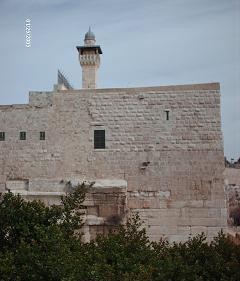 "Pinnacolo" del tempio di Gerusalemme e minareto della moschea Al-Aqsa (foto dal sito www.terrasantalibera.org)