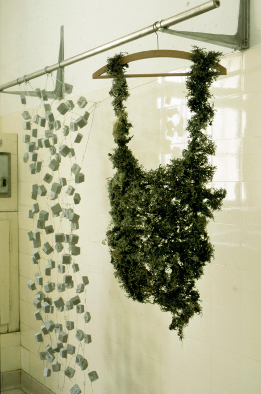 (mixed media: lichen, concrete cubes etc.)