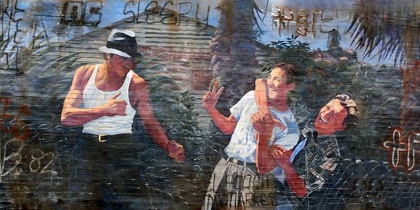 blood in blood out movie, bound by honour, vatos locos, adan hernandez, merchandise, chicano noir, cheech marin collection, carnalismo, artwork, poster, print, painting, drawing, estate of adan hernandez, legacy, paco, cruz, miklo