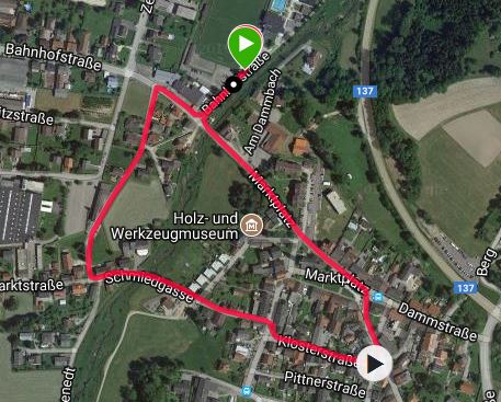 Laufstrecke Hauptlauf - durch das Ortszentrum von Riedau