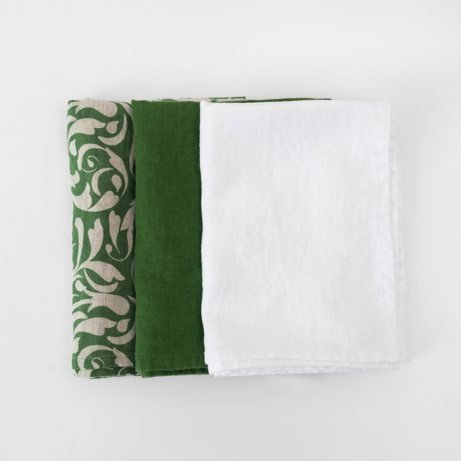 Evergreen Damask- True Green- White