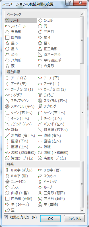 PowerPoint2016軌跡効果アニメーション一覧↑