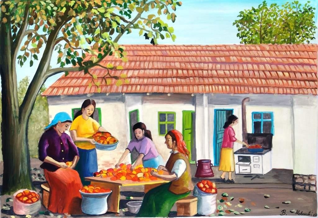 Painting by Bajram Mehmeti of the ajvar making (google him for more!)