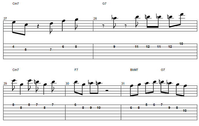【初心者】ジャズギター入門：応用ソロフレーズ後半5