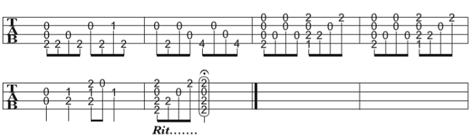 ソロウクレレの楽譜（タブ譜）さくらさくら（Low-G） 4 タブストック