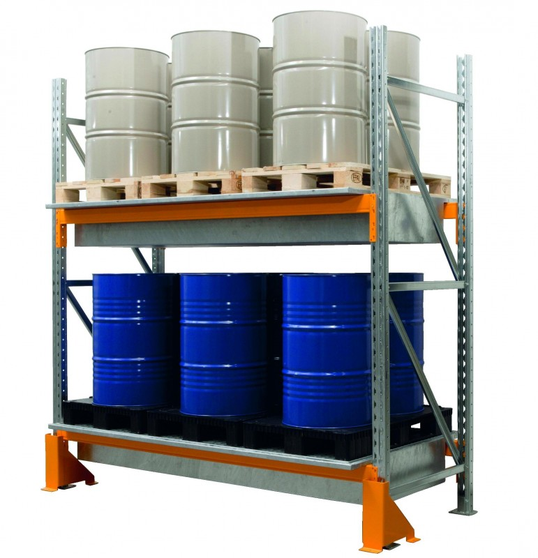 Rack à palettes avec bacs de rétention