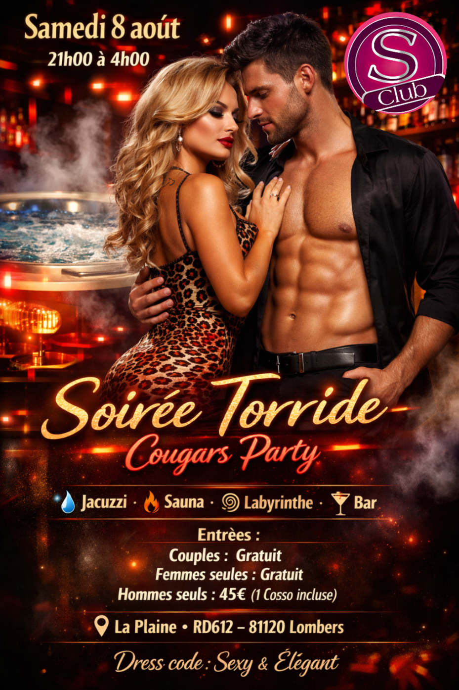 Entrée GRATUITE PERMANENTE pour les travestis,les transgenres, les dames et les couples... hommes seuls acceptés si élégants et respectueux des valeurs libertines de notre établissement... chemise obligatoire pour les hommes et robes ou jupe sexy pour les dames
