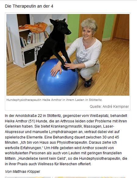 Hundephysiotherapie Heike Amthor in Stötteritz in der LVZ