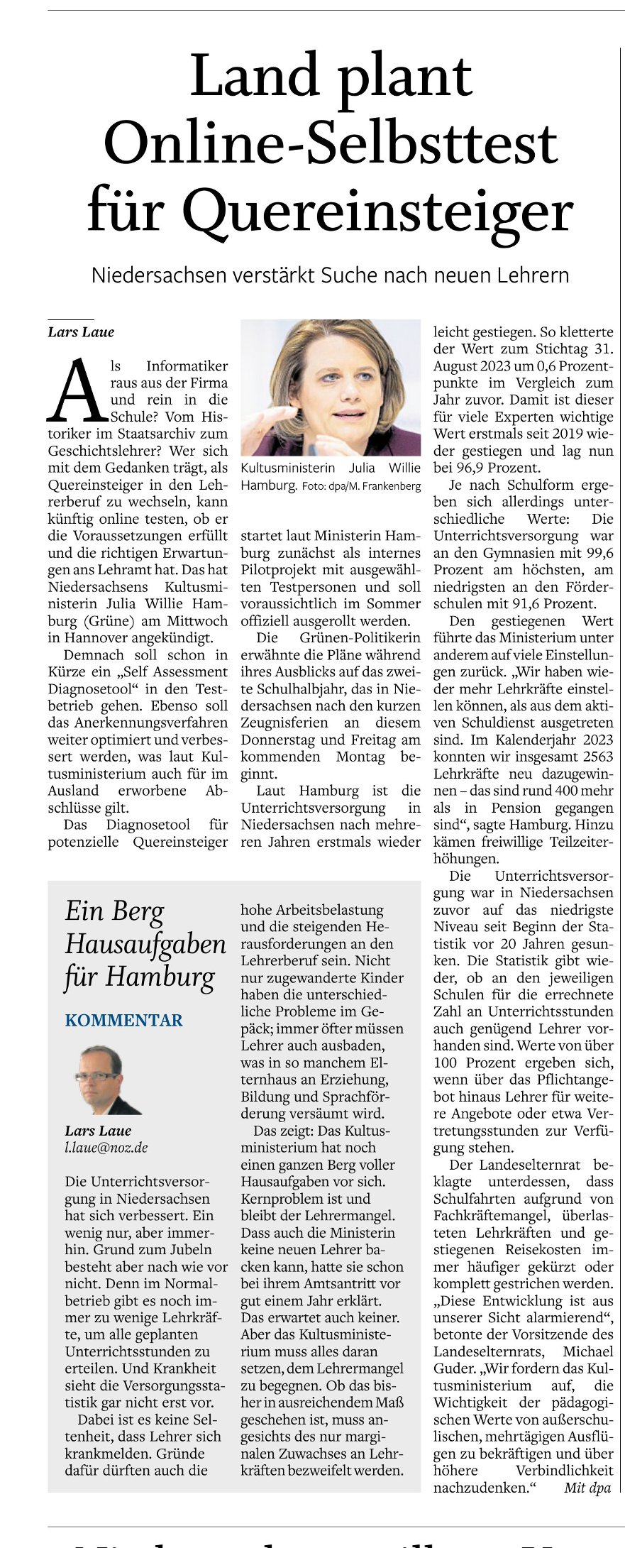 Quelle: NOZ vom 01.02.2024, Die Meinung ist Kommentators ist nicht unbedingt die des Stadtelternrates