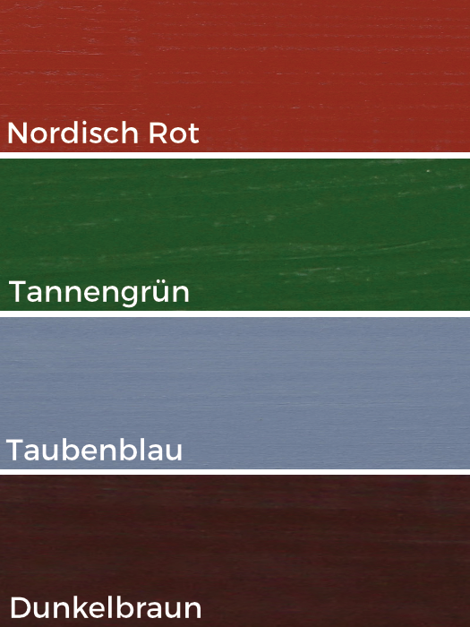 Loungemöbel Farben: Nordisch Rot, Tannengrün, Taubenblau und Dunkelbraun