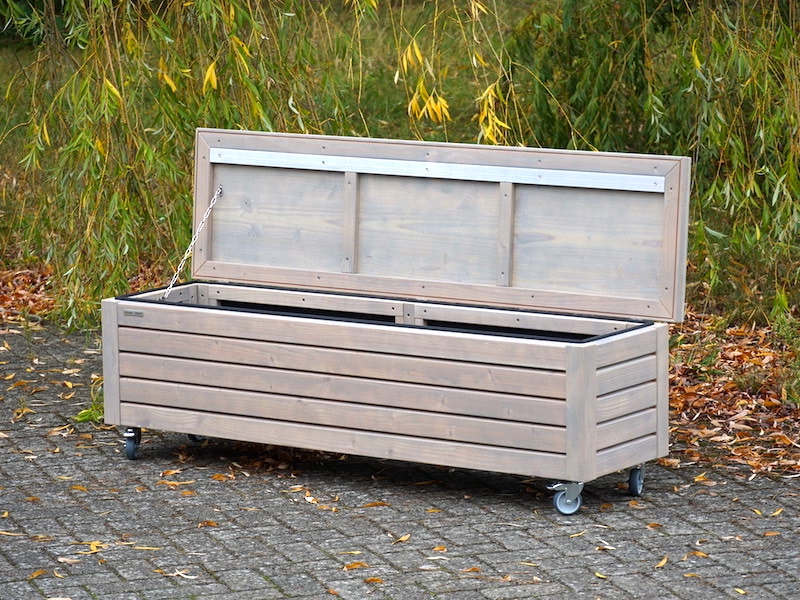 Truhenbank / Sitztruhe Holz L, Oberfläche: Transparent Grau