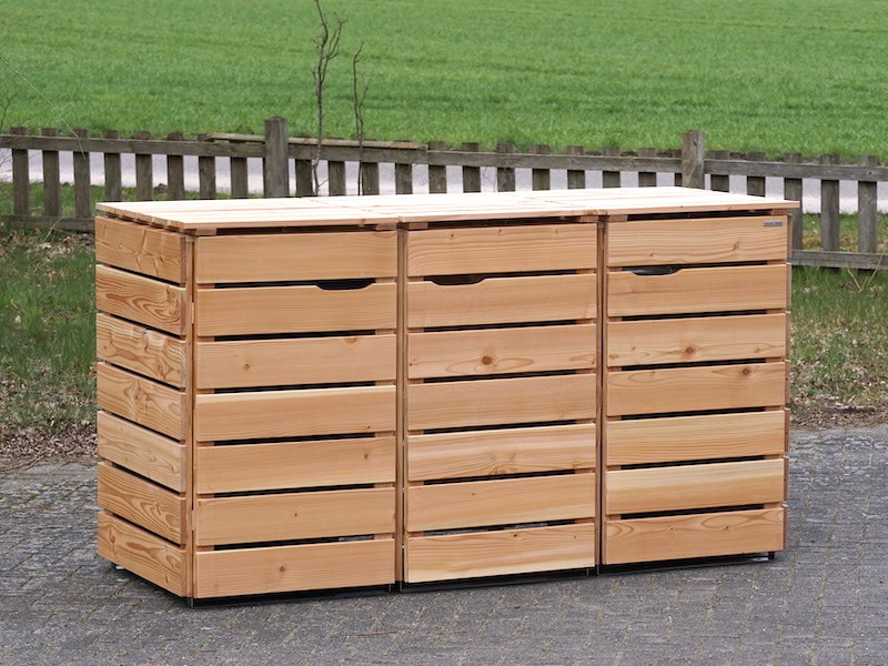 3er Mülltonnenbox / Mülltonnenverkleidung Holz 240 L, Oberfläche: Natur Geölt