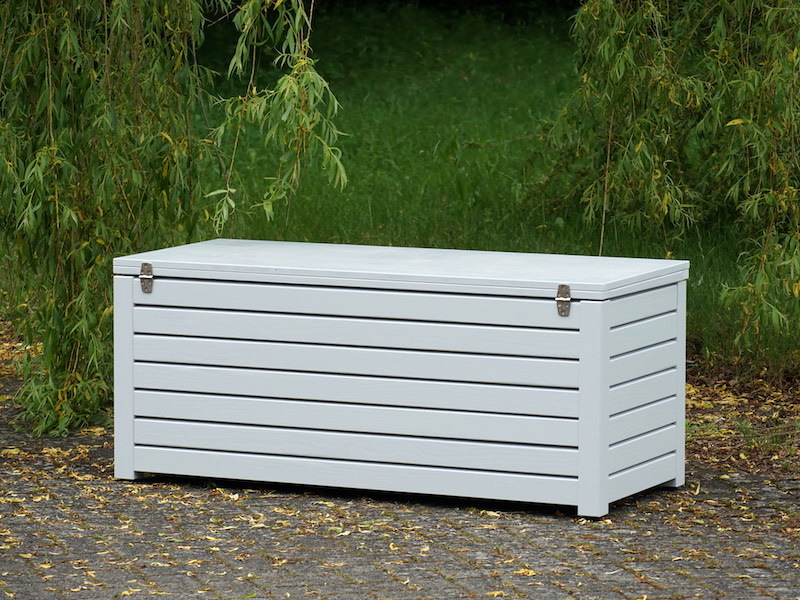 Rückseite Auflagenbox / Kissenbox Holz, Oberfläche: Lichtgrau RAL 7035