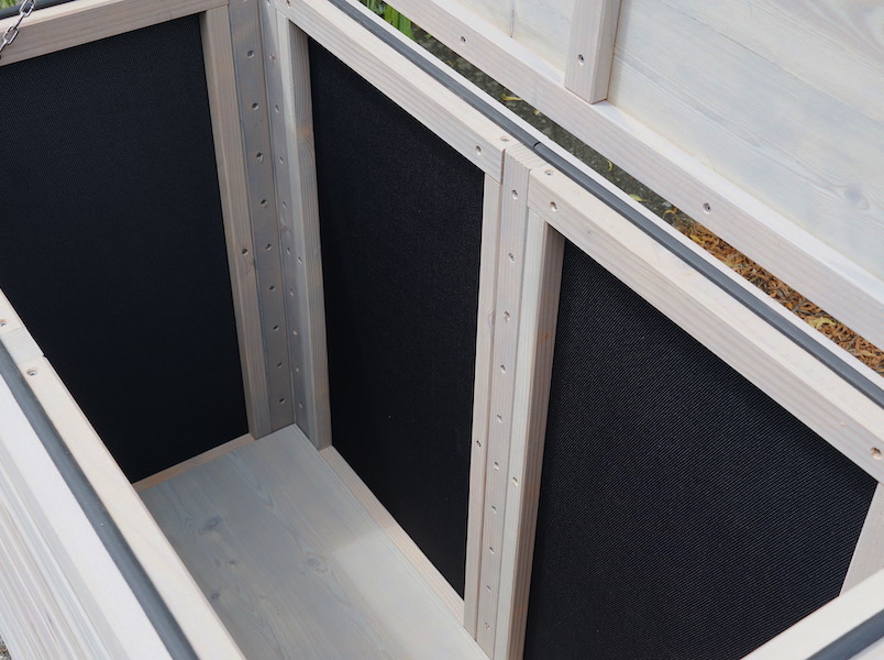 Auflagenbox / Kissenbox Holz nach Maß, Oberfläche: Transparent Grau