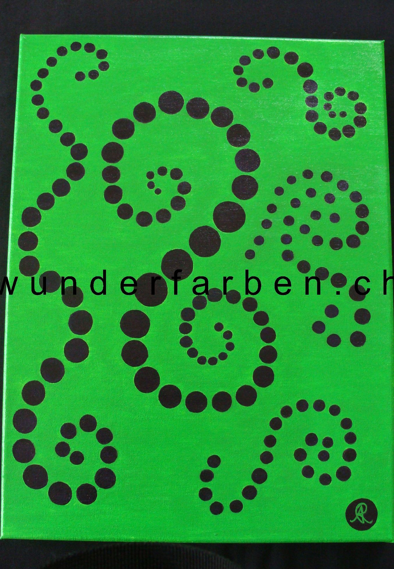Punktemuster Grün-Violett, Keilrahmen 30 x 40 cm, CHF 50.00
