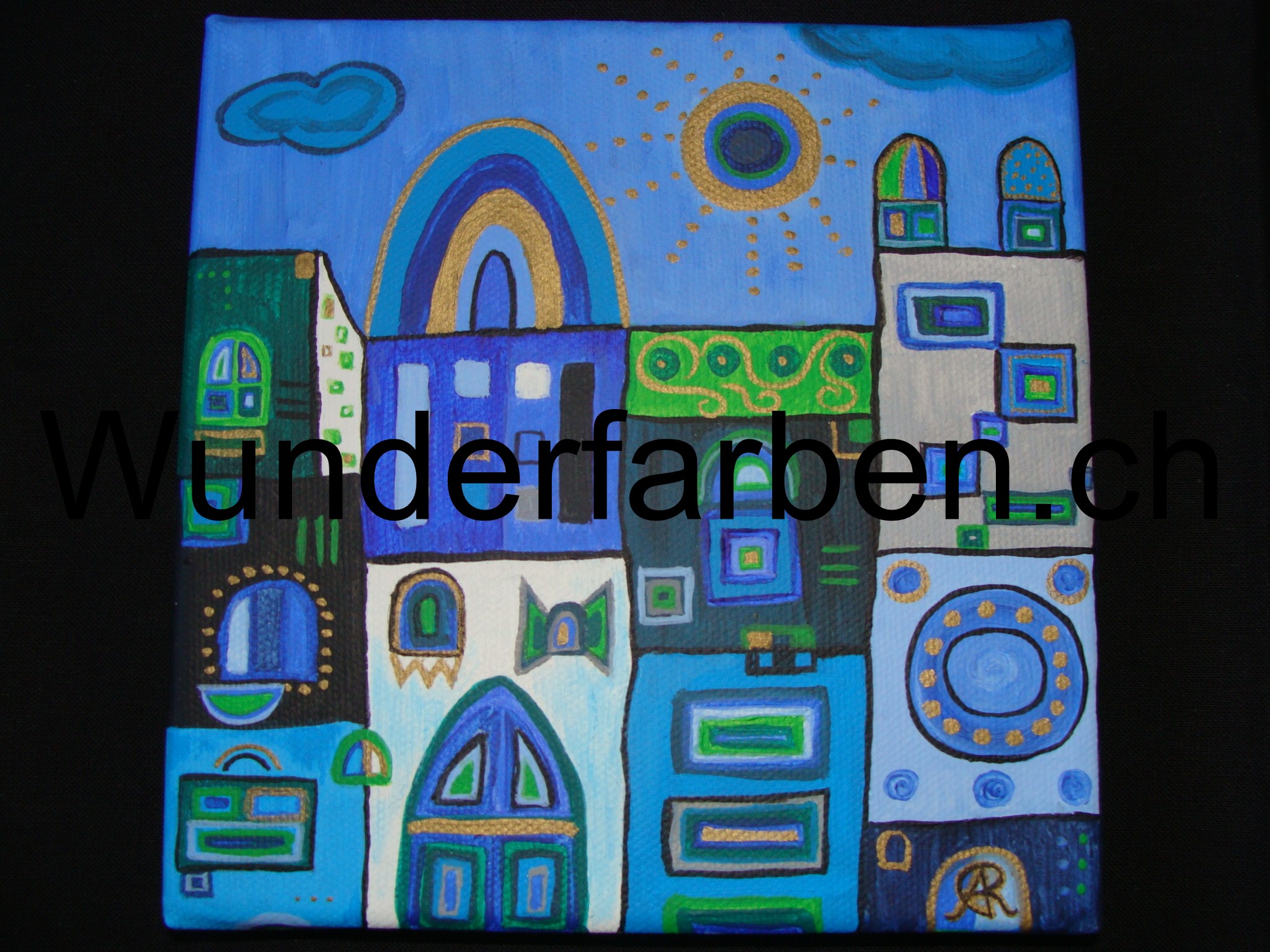 Fantasiehaus blau, Keilrahmen 15 x 15 cm, CHF 100.00