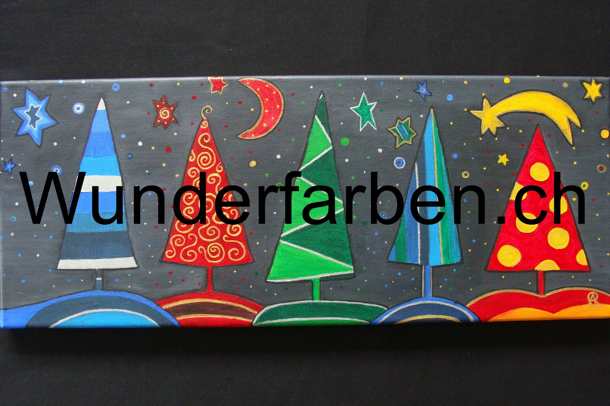 Tannen bei Nacht, Keilrahmen 20 x 50 cm, CHF 200.00