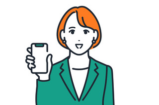 スマートフォンを手にする女性スタッフのイラスト
