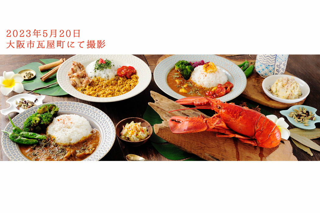 2023年5月20日　大阪市瓦屋町にて撮影したカレーの集合写真（Uber Eats用）