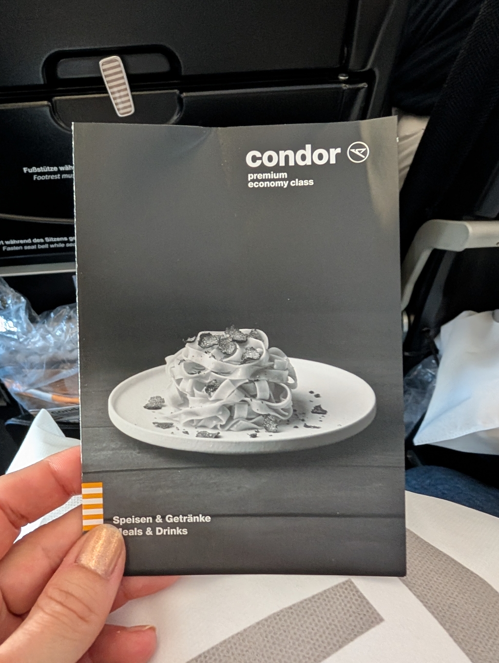 Speisen- und Getränkekarte Premium Economy