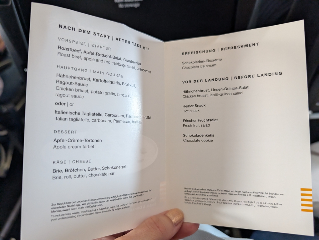 Speisenangebot Condor Premium Economy