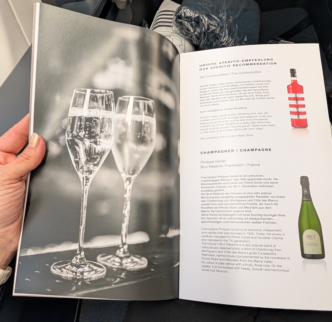 Condor Business Class: Menükarte - Aperitiv und Champagner