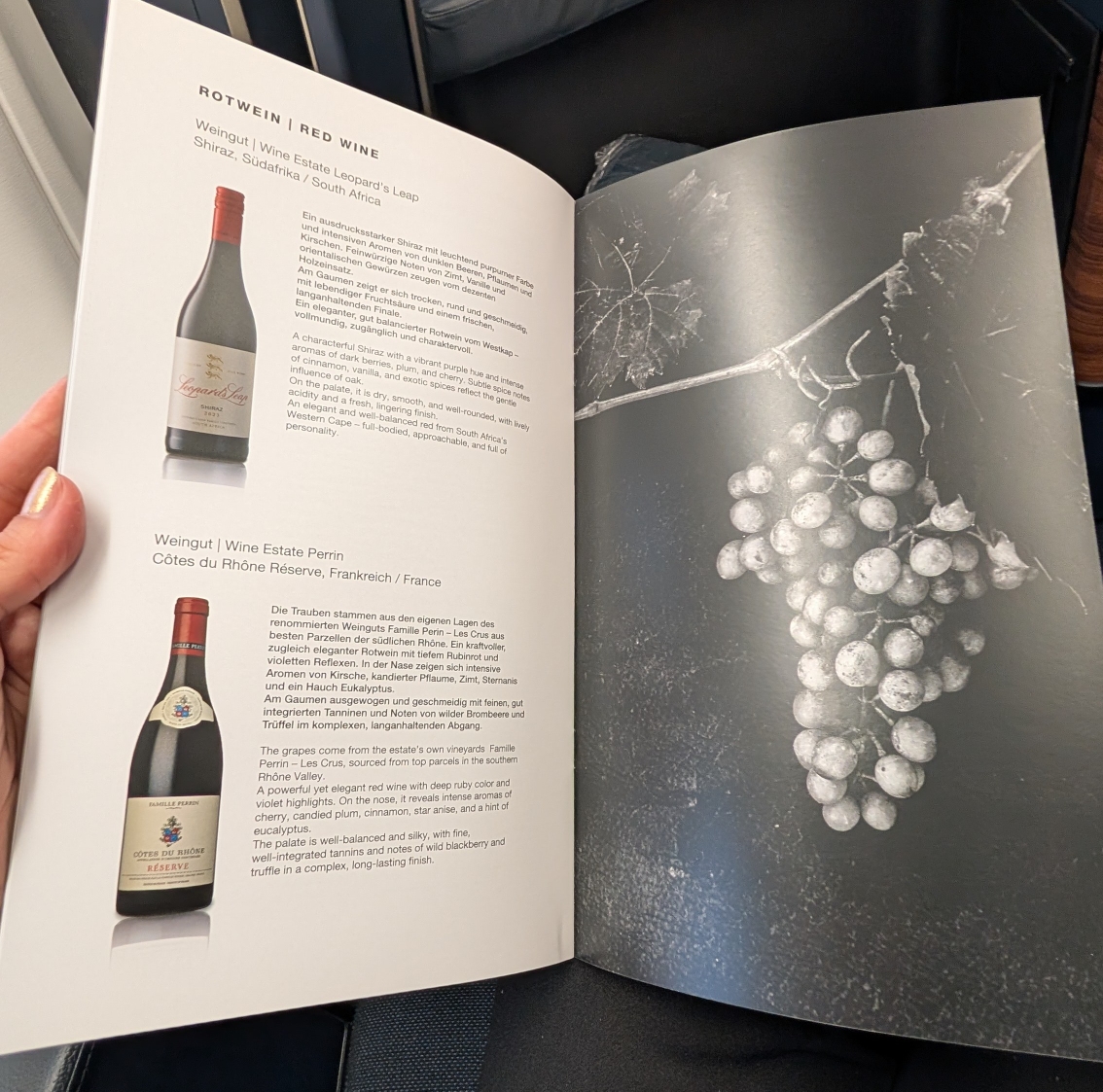 Condor Business Class: Menükarte - Rotweine