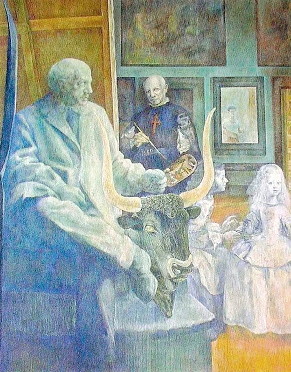 牛島義弘、【孵卵床】、希少な大判額装用画集より、美品、日本人画家 牛島義弘、【孵卵床】、希少な大判額装用画集より、美品、日本人画家