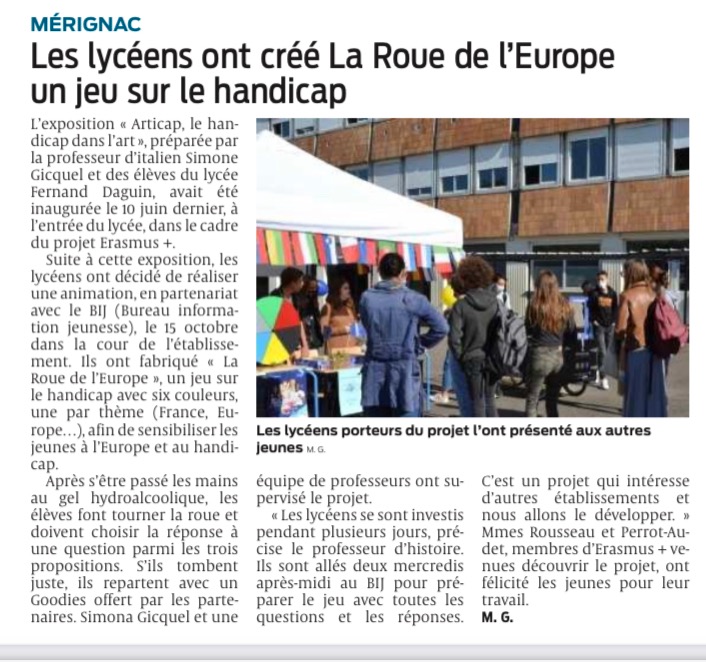 Article paru dans le quotidien Sud-Ouest le 22-10-2021.