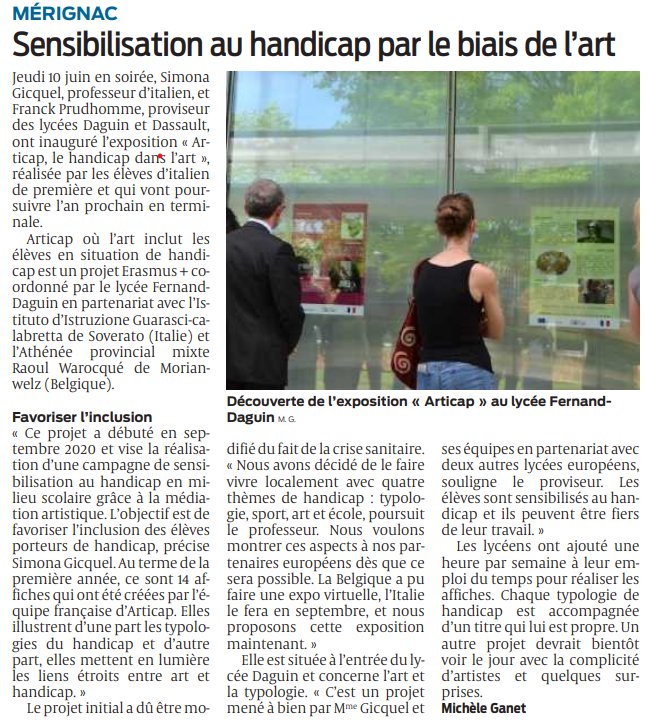 Article paru dans le quotidien Sud Ouest le 21 juin 2021.