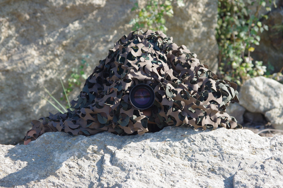 2011 : À l'affut sous un filet de camouflage en bord de Durance