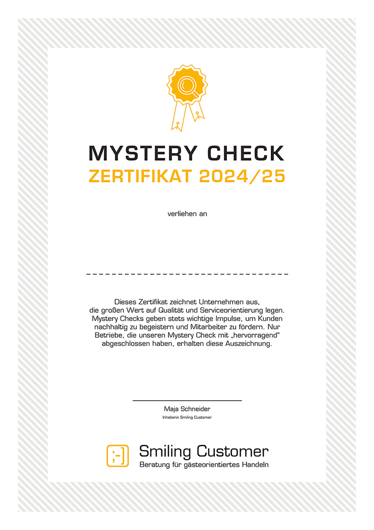 Mystery Check Zertifikat 2022/23 
