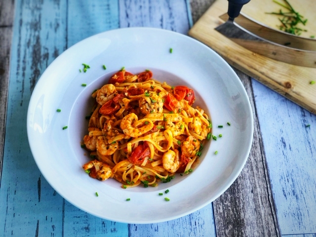 Spaghetti mit Gambas und Kirschtomaten wie bei Jamies Italy