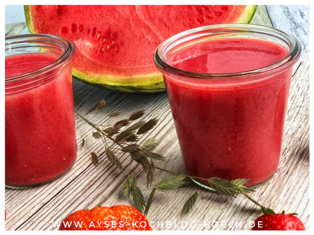 mein Straw-Melone Smoothie l die beste Erfrischung im Sommer l Melonen Erdbeer Smoothie