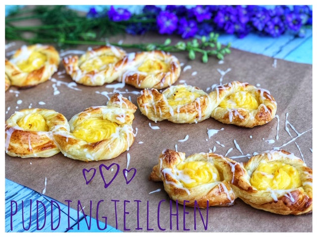 Einfache Puddingbrezeln l Vanille-Teilchen l Puddingteilchen aus Blaetterteig
