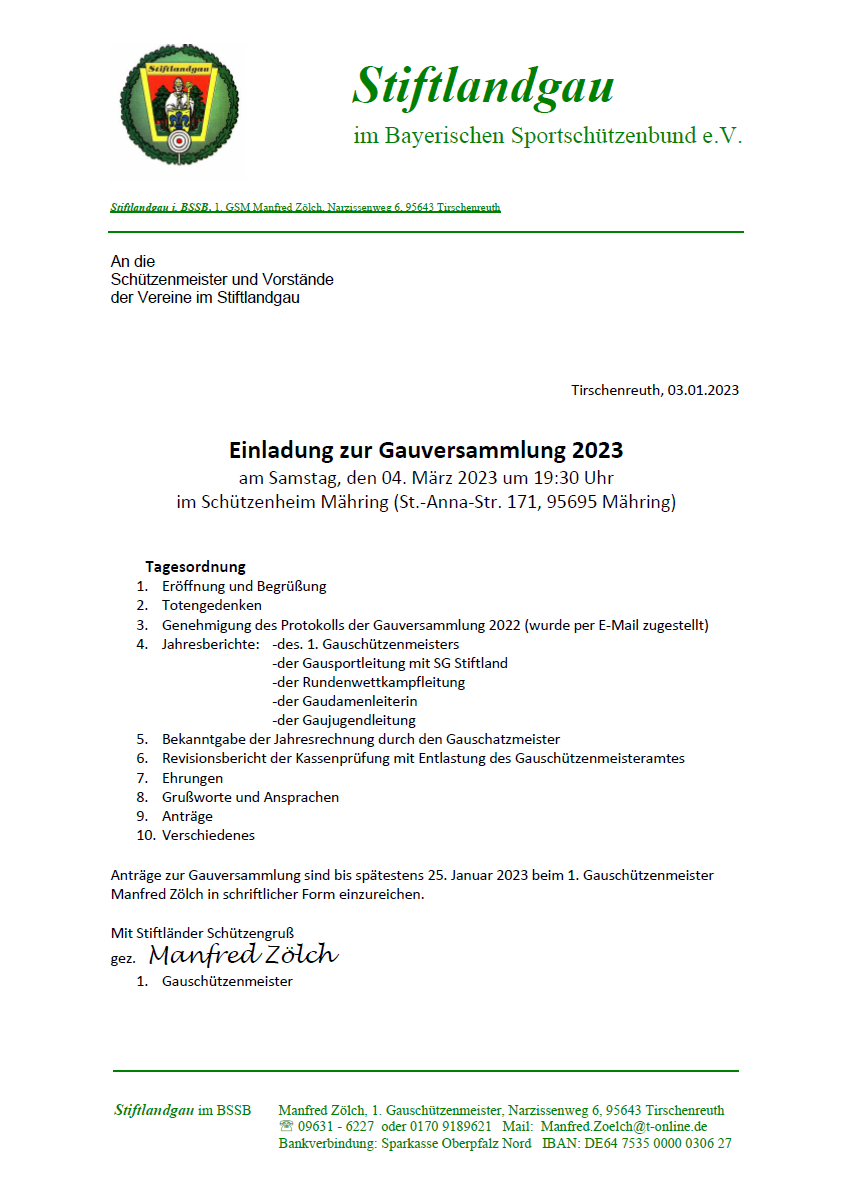 Einladung zur Gauversammlung 2023