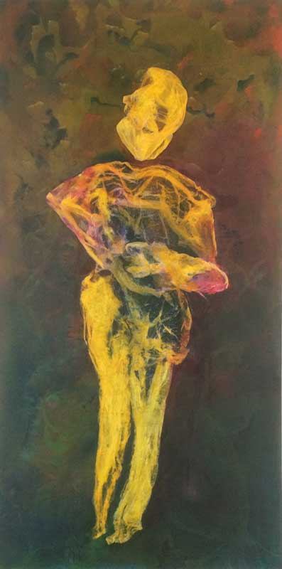Sie kommt, sie geht   ...   Öl, Acryl und Tusche auf Seidenpapier und Leinwand   ...   70 x 140 cm