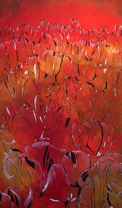 Tulpenmeer   ...   Acry, Öl und Tusche auf Leinwand   ...   80 x 140 cm