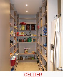 aménagement d'un cellier - rangement  d'une arrière cuisine - agencement d'un garde manger - mobilier pour débarras 