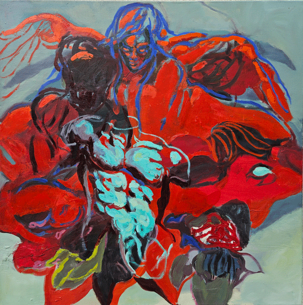 Feathery Demon, Oil on canvas, 95 x 95 cm, 2024