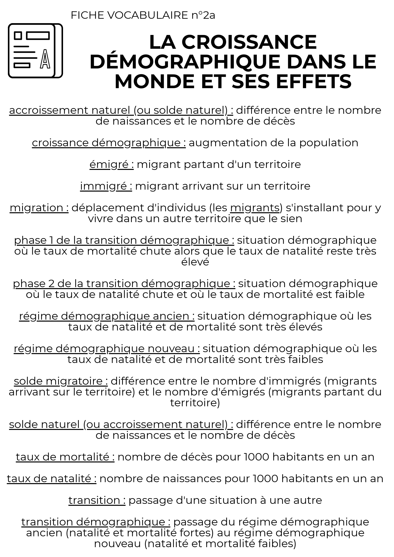 Fiche Révision La Croissance Démographique Et Ses Effets Chapitre n°1 : La répartition de la population dans le monde - Site de  histoireetgeographie !