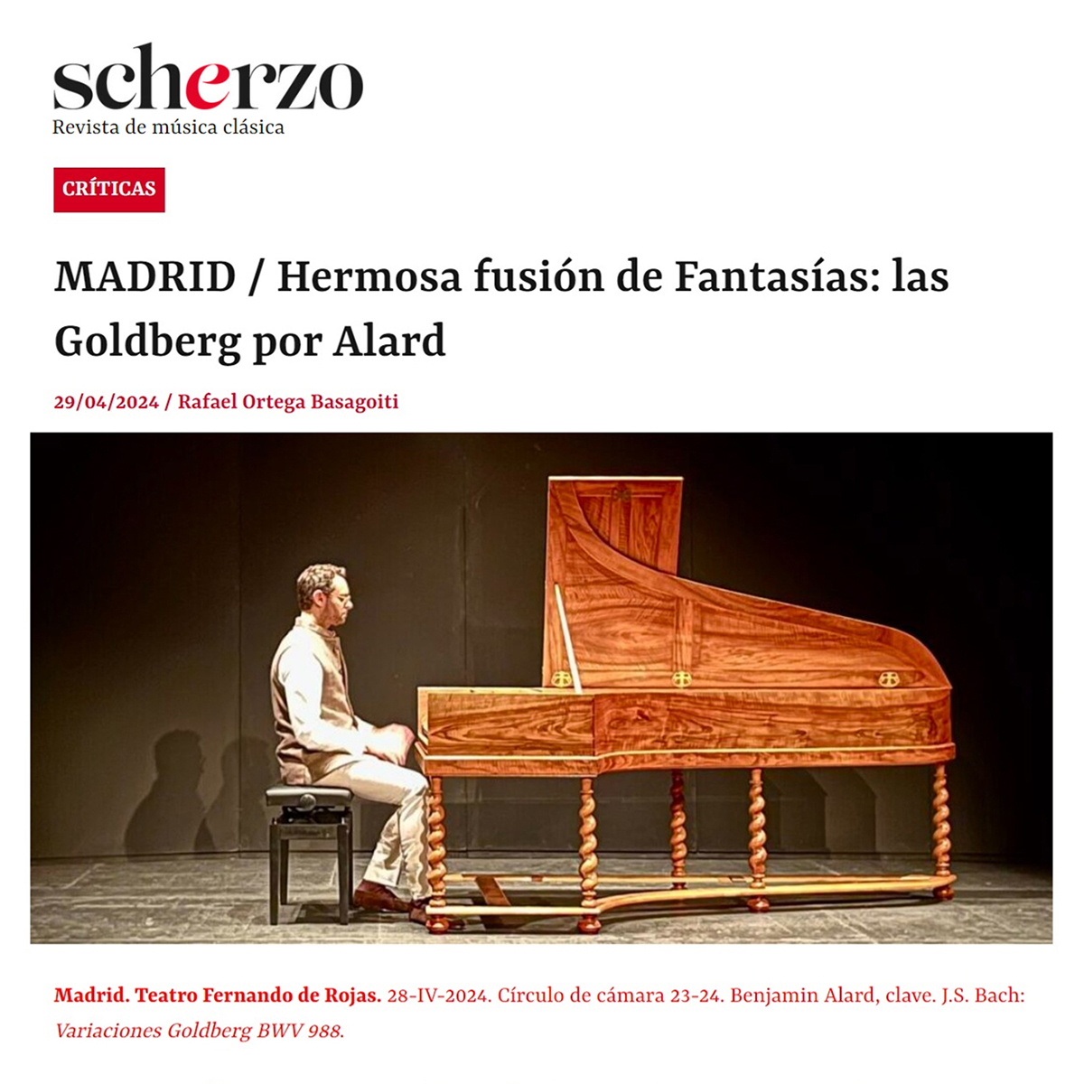 MADRID / Hermosa fusión de Fantasías: las Goldberg por Alard
