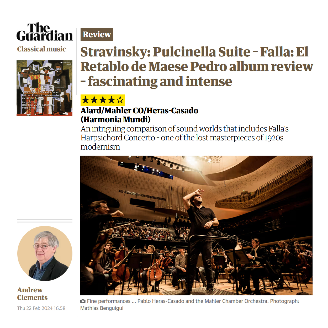 Stravinsky: Pulcinella Suite – Falla: El Retablo de Maese Pedro album review – fascinating and intense