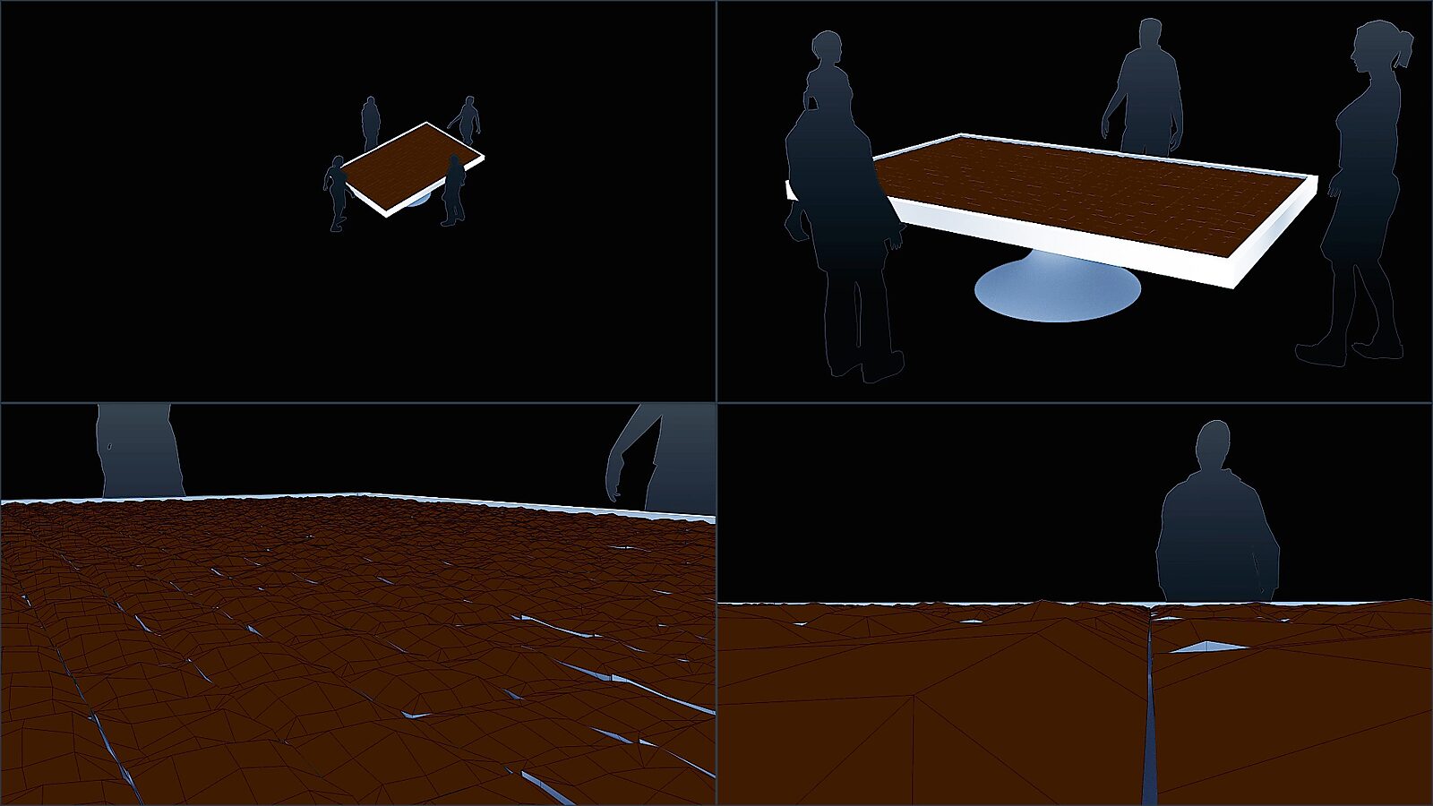 Onwelkome stad — videostill uit een 3D-animatie: uiteindelijk blijft een bijna volledig dor landschap over, met slechts enkele huizen en scheuren in de grond.