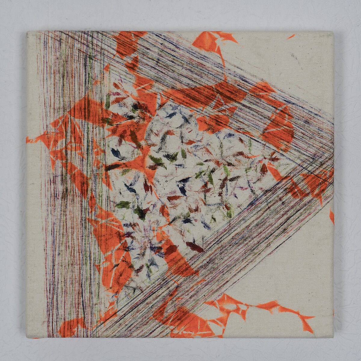 Drawings — Remaining Ink Cloths — drawing where a diagonal bundle of fine lines cuts across the image and gathers the prints of ink cloths into a central area.