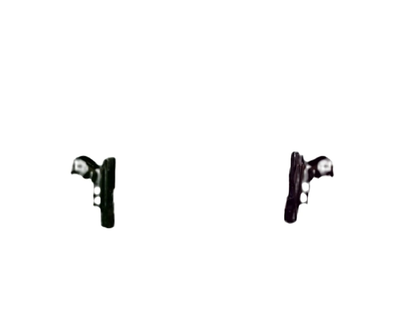 Choose and Change, Dueling Pistols — video stills: two pistols in vertical position facing each other on a white background.