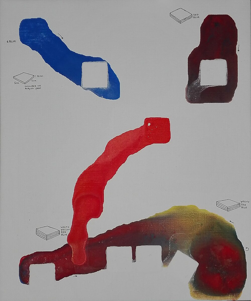 Melting Compositions — painting in which melting color fields and blank square shapes reveal the traces of the ice plates.