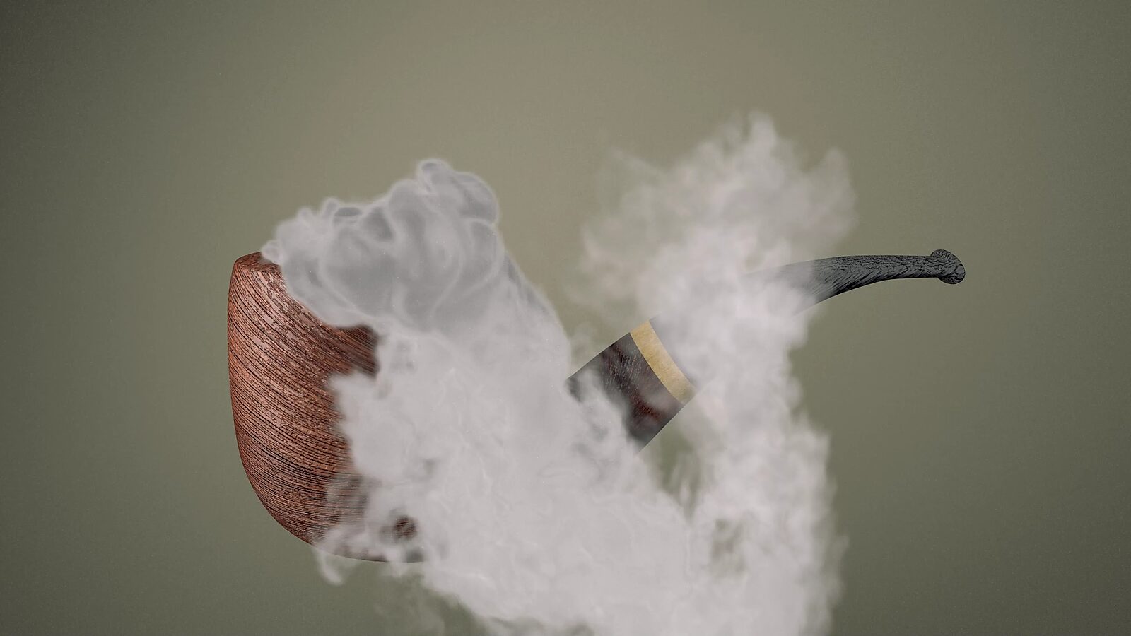Smoked Magritte — videostill in which the pipe almost disappears into smoke, with only fragments of the form still visible.